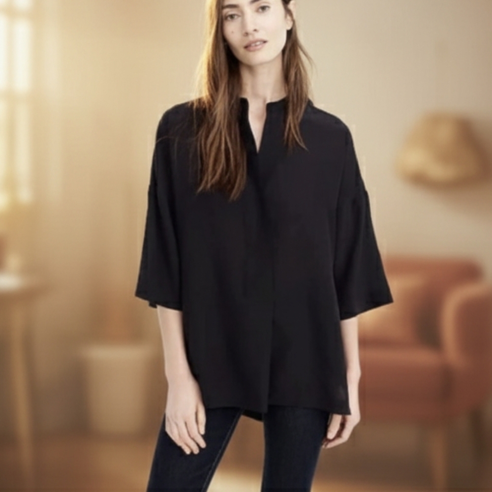 J. Crew Tunic 100% Silk Classic Black  Size S